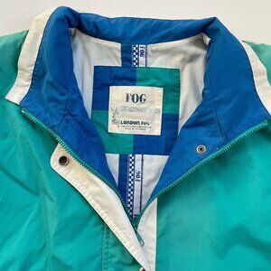 London Fog Vintage Size Medium Teal White Blue Windbreaker Lined Jacket Coat 80s